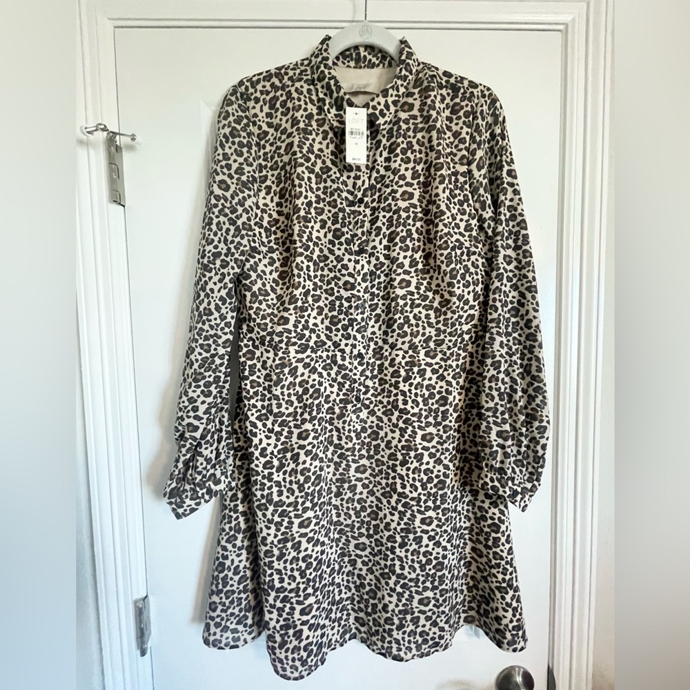 Loft Animal Print Flare Shirt Dress size Medium